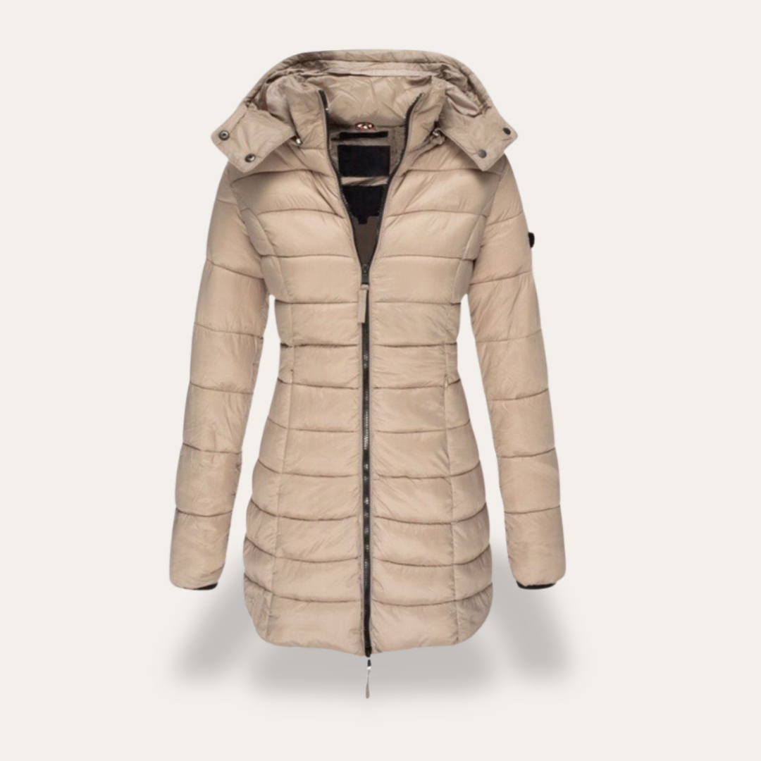 Damen Steppmantel mit Kapuze Winterjacke Reißverschluss | Vestea
