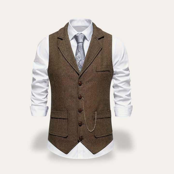 Herren Tweed Weste Anzugweste Slim Fit mit Knopfverschluss | Vestea