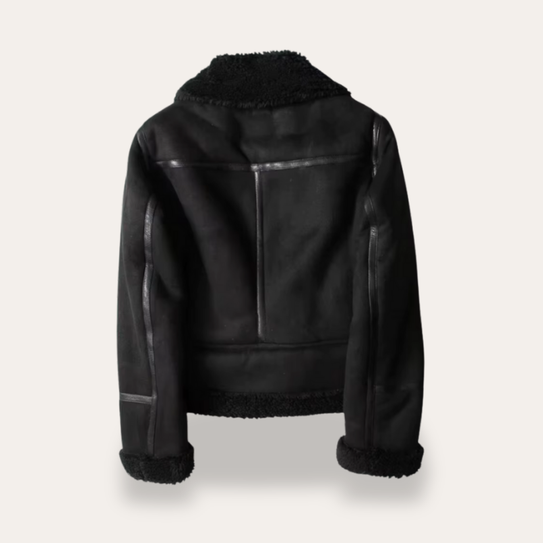 Damen Bikerjacke Kunstleder Teddyfutter Reißverschluss Gürtel | Vestea