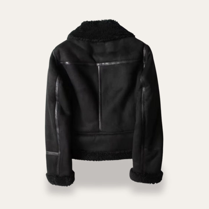 Damen Bikerjacke Kunstleder Teddyfutter Reißverschluss Gürtel | Vestea