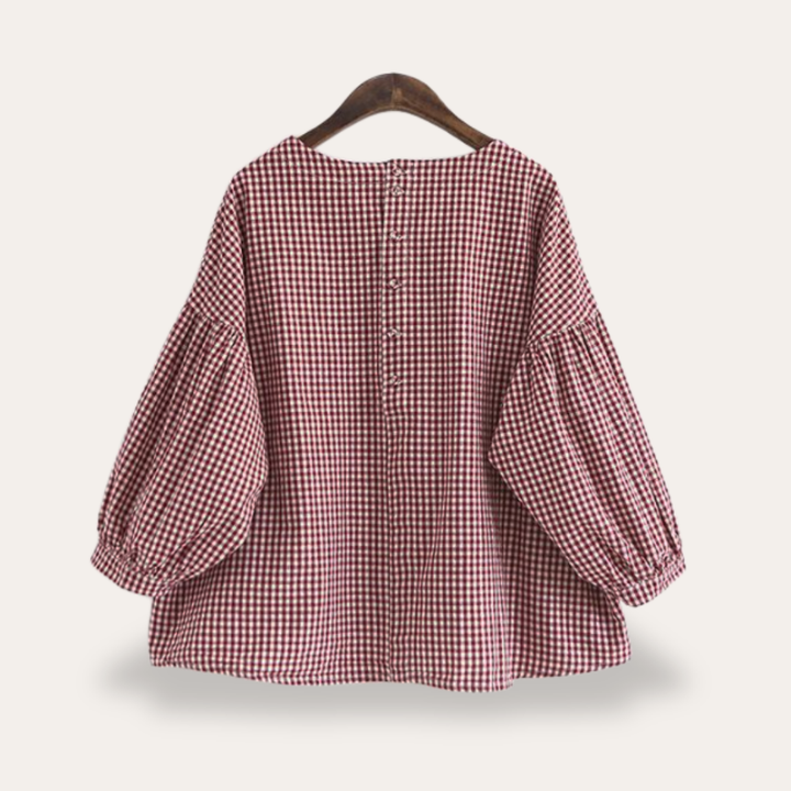 Damen Bluse Oversize Langarm Karomuster Baumwolle Casual Frühling Herbst | Vestea
