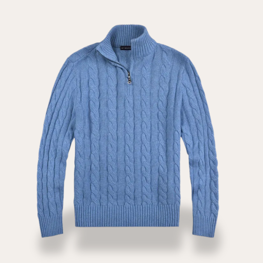 Herren Strickpullover Zopfmuster Wolle Halbzip | Vestea
