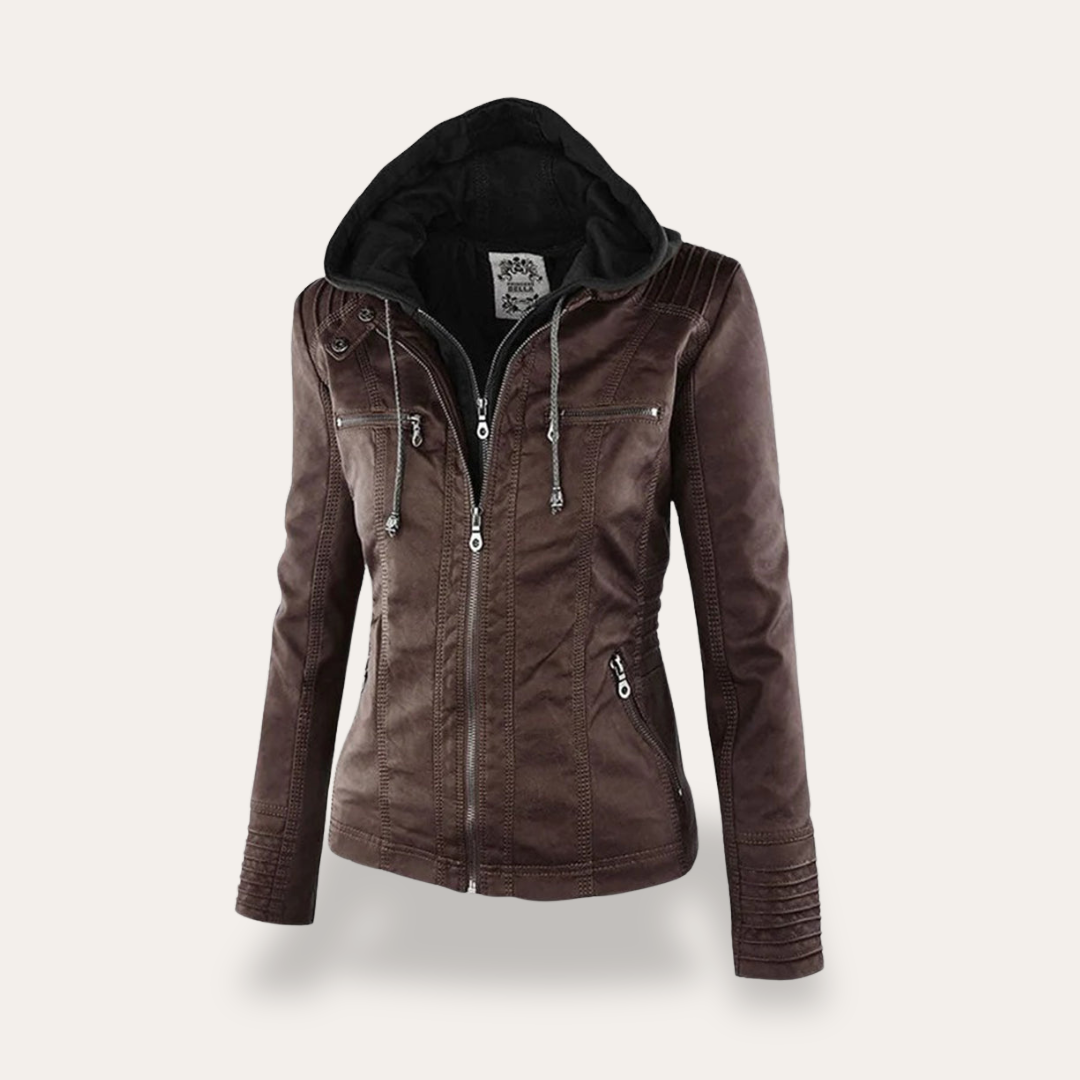 Damen Kunstlederjacke Übergangsjacke Biker Stil mit Kapuze Outdoor | Vestea
