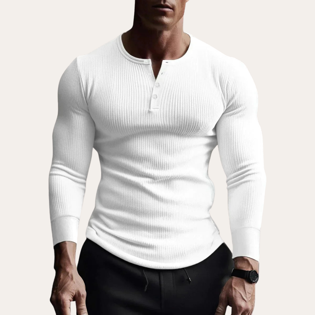 Herren Langarm Henley Shirt Slim Fit | Vestea