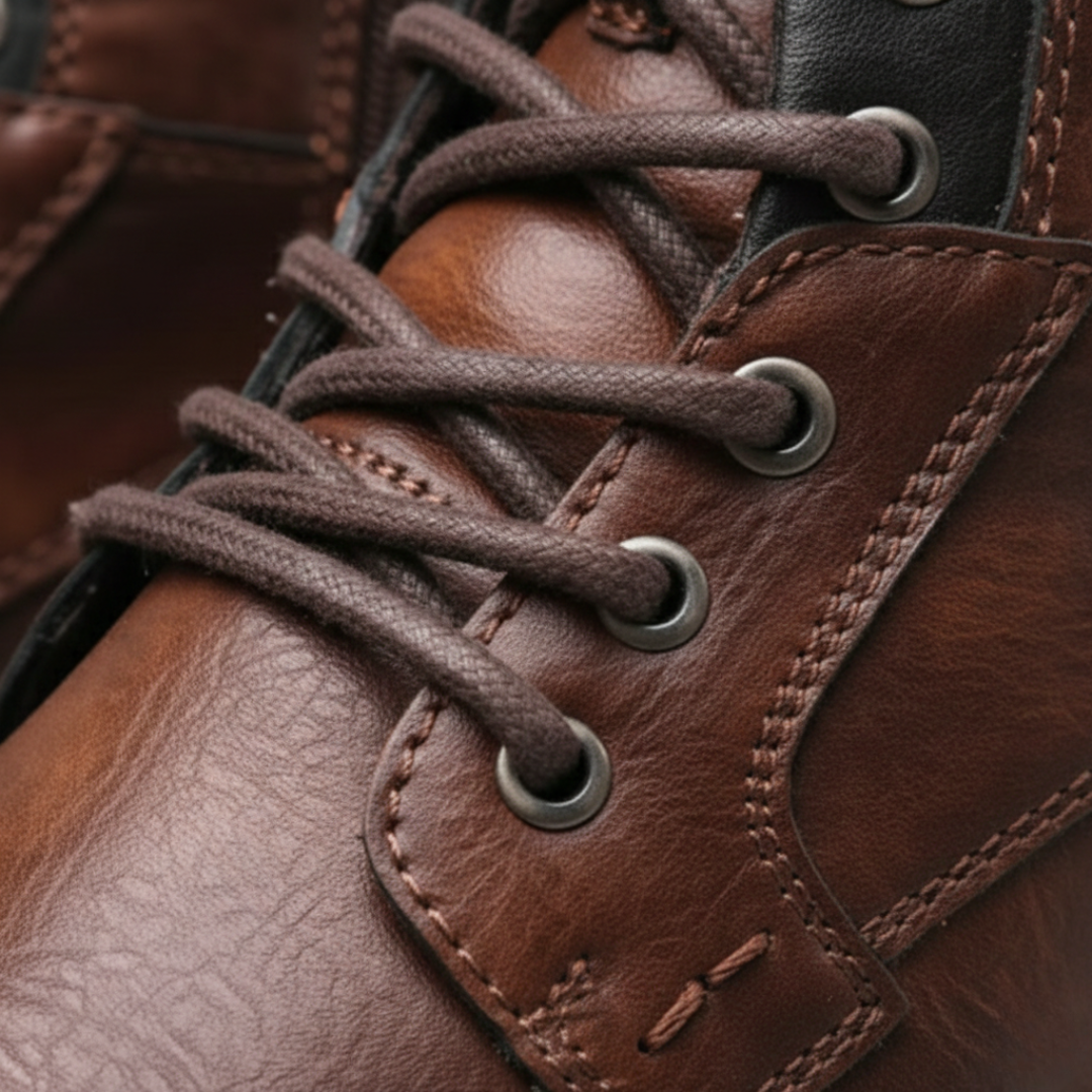 Bottes de randonnée en cuir à lacets avec fermeture éclair latérale orthopédique pour hommes