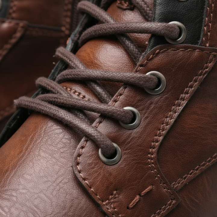 Bottes de randonnée en cuir à lacets avec fermeture éclair latérale orthopédique pour hommes