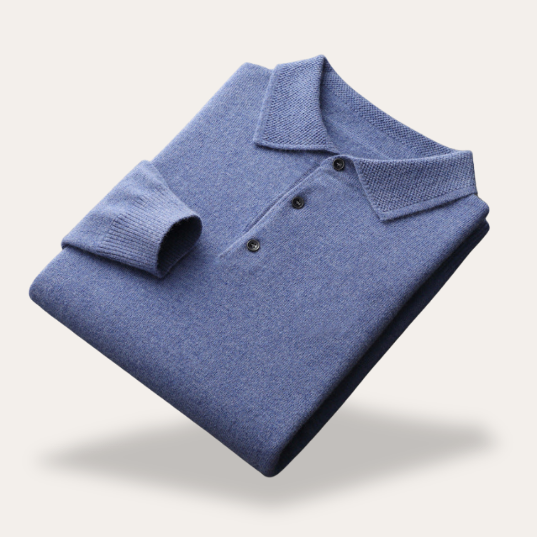 Herren Kaschmir Poloshirt Langarm Feinstrick | Vestea