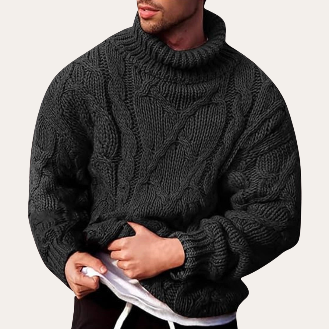Herren Strickpullover mit Rollkragen Zopfmuster | Vestea