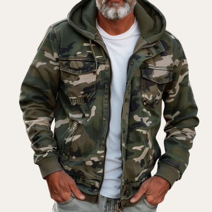 Herren Tarnjacke mit Kapuze und Reißverschluss | Vestea