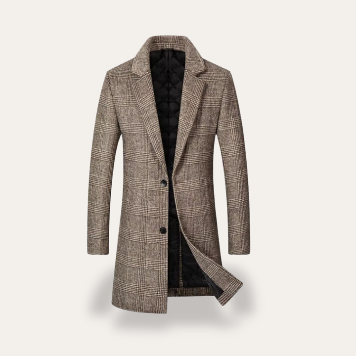 Herren Wollmantel Kariert Slim Fit Zweireiher Wintermantel | Vestea