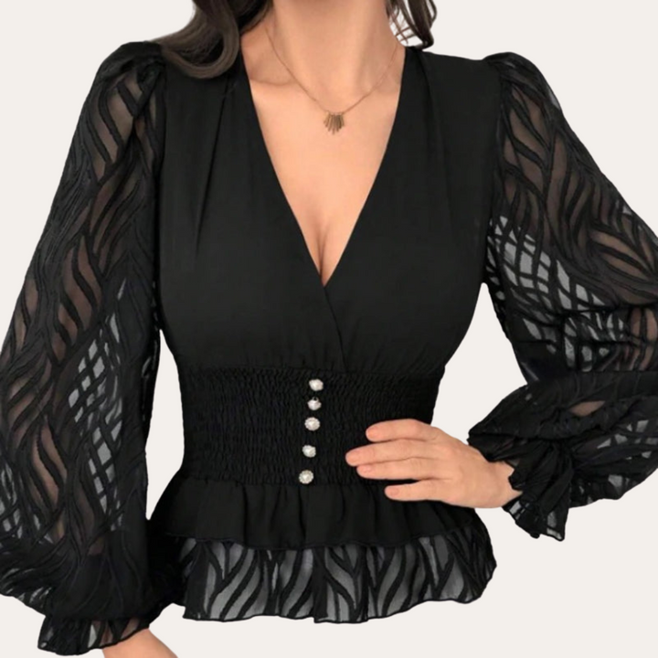 Damen Bluse mit Rüschen und Puffärmeln | Vestea