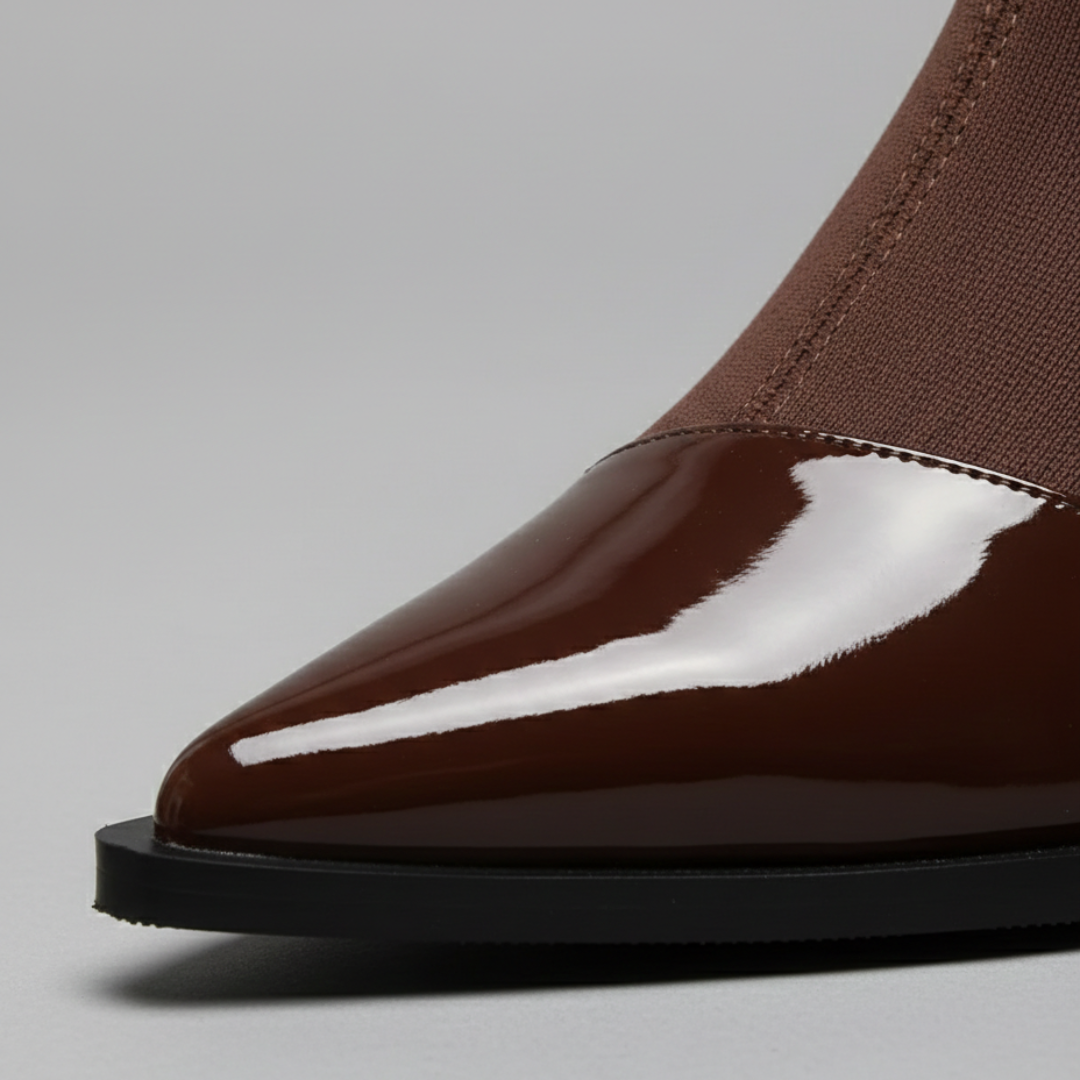 Bottines orthopédiques à bout pointu talon bloc verni pour femmes