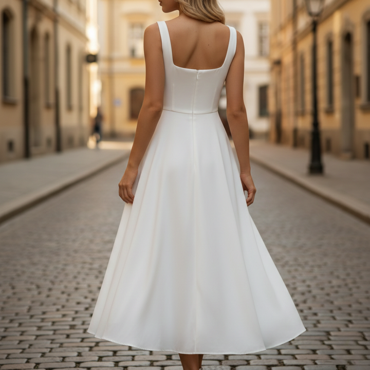 Midi Dress Square Neck Sleeveless A Line Womens