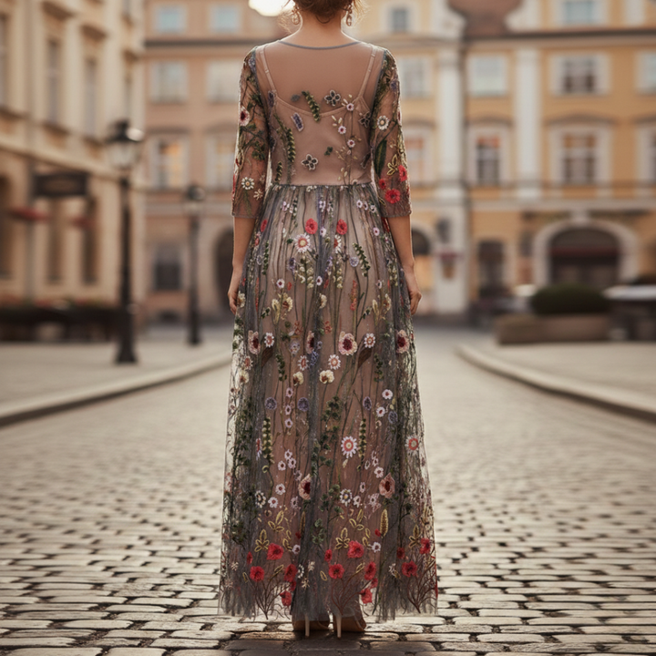 Women Mesh Embroidered Maxi Dress