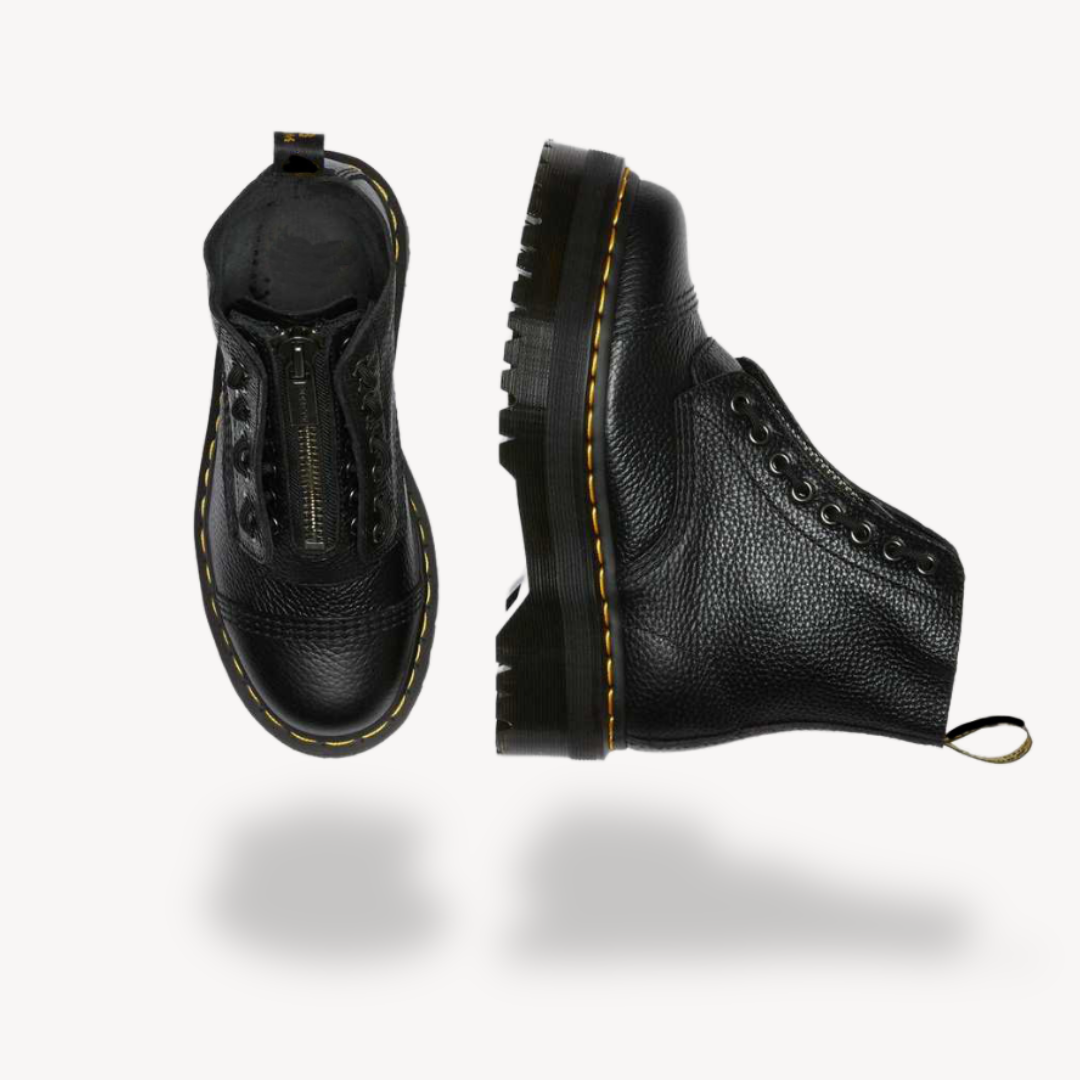 Vestea | Damen Leder-Plateau-Kampfstiefel – Schwarz