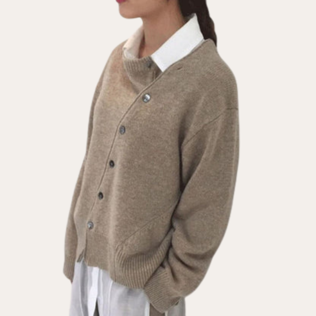 Damen Asymmetrische Strickjacke Mit Knöpfen | Vestea