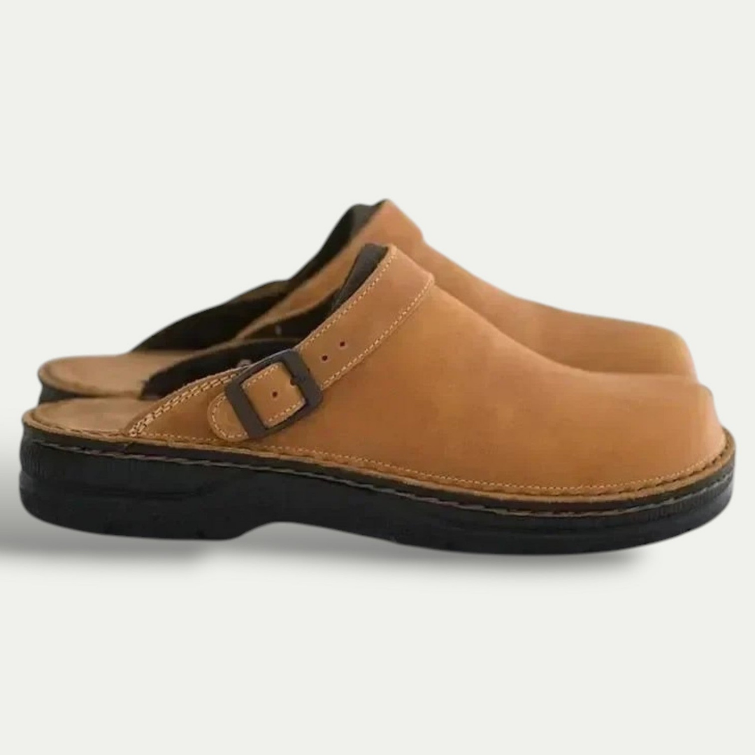 Unisex Leder Clogs Pantolette mit Riemen Basic | Vestea