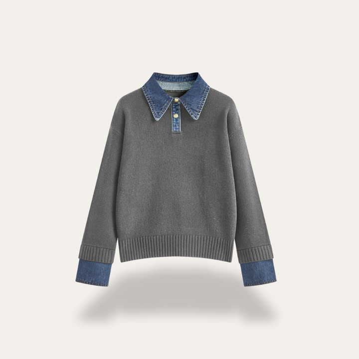 Damen Strickpullover mit Jeanskragen Langarm | Vestea