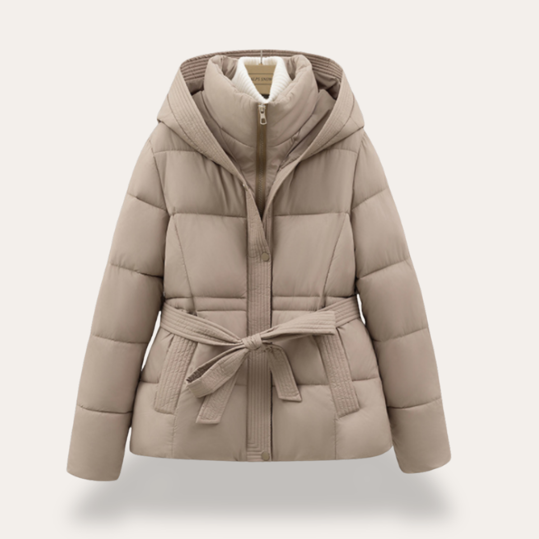 Damen Steppjacke Wintermantel Kapuze Gürtel Synthetik Warm | Vestea