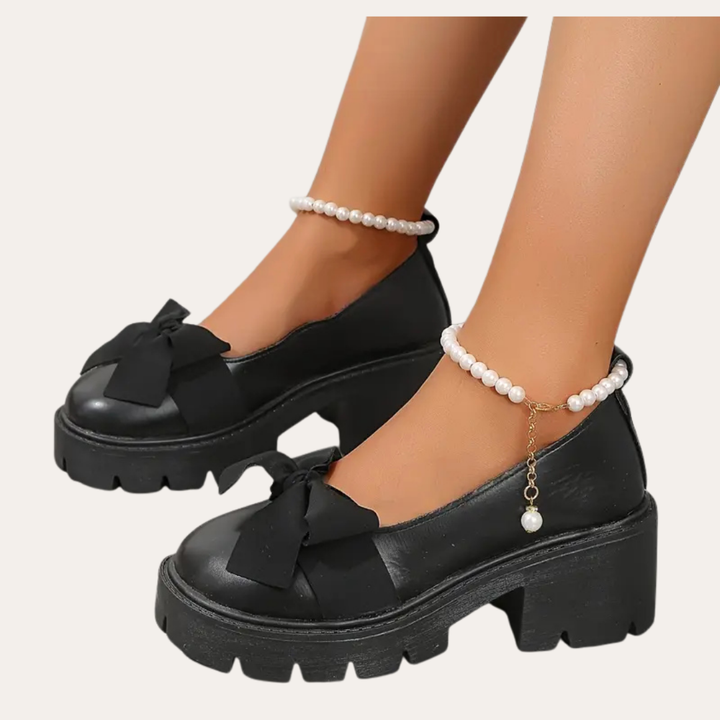 Orthopädische Plateau-Schuhe mit Schleife und Perlen für Damen | Vestea