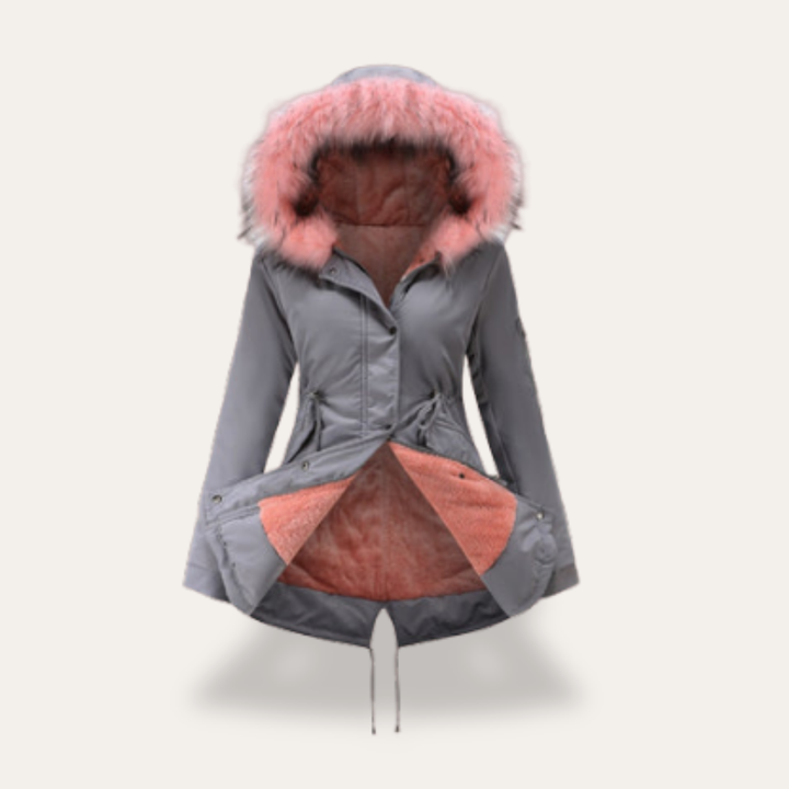 Damen Winterparka mit Kapuze Kunstfell Futter Reißverschluss Taschen | Vestea