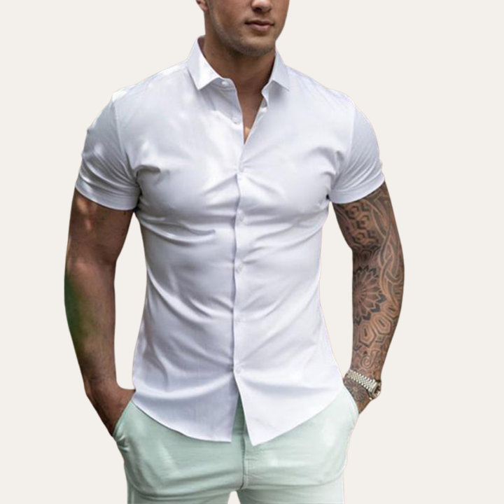 Herren Kurzarm Slim Fit Hemd Stretch Business | Vestea