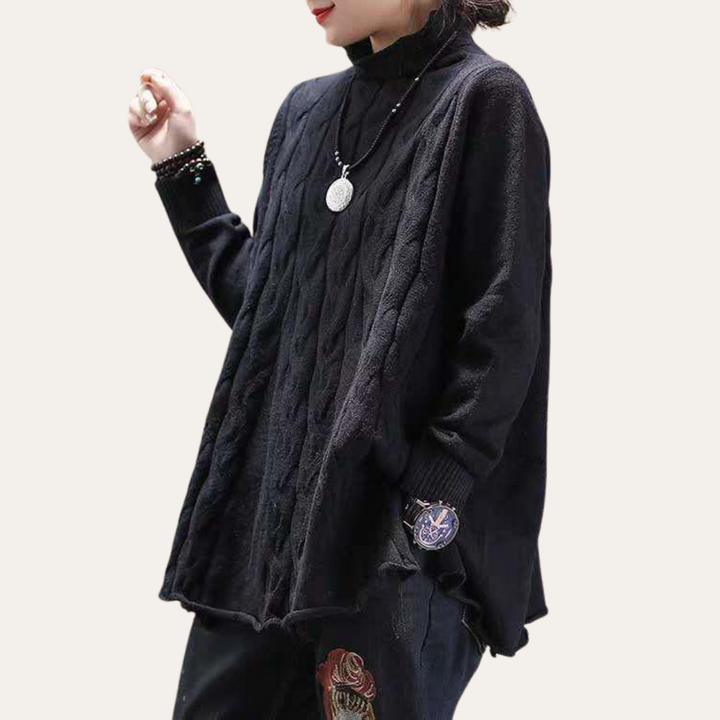 Damen Strickpullover Langarm Grobstrick Rollkragen Oversize Freizeit | Vestea