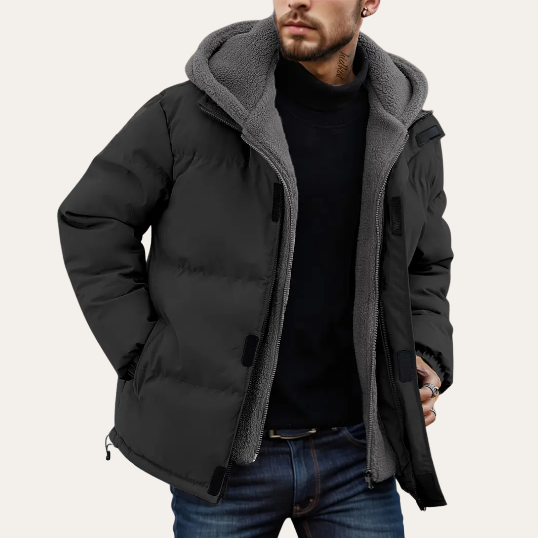 Herren Winterjacke Materialmix Gefüttert Kapuze | Vestea