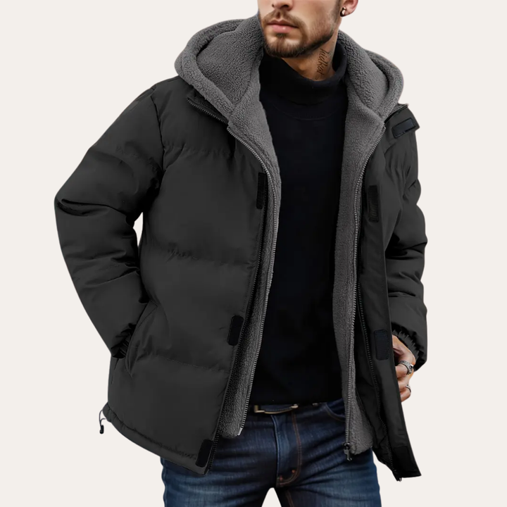 Herren Winterjacke Materialmix Gefüttert Kapuze | Vestea