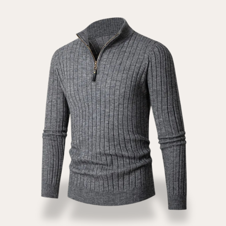 Herren Pullover Halbzip Rippstrick Materialmix | Vestea