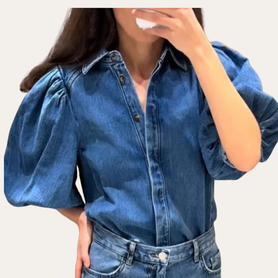 Damen Denim Bluse mit Puffärmeln | Vestea