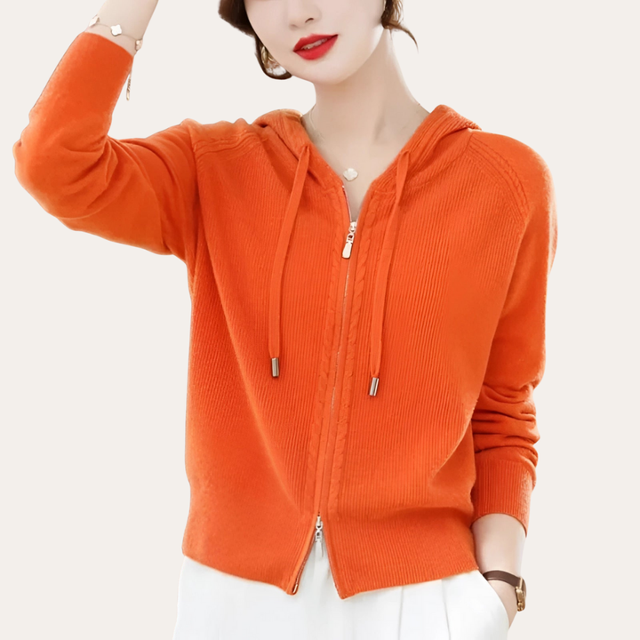 Damen Strickjacke mit Kapuze Reißverschluss | Vestea