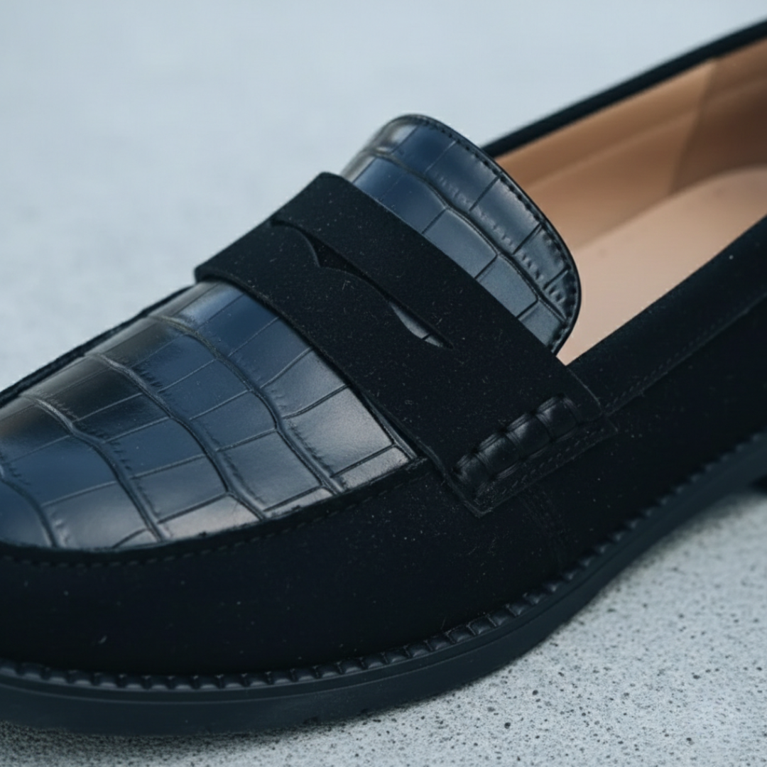 Mocassins orthopédiques pour femmes en cuir synthétique effet croco avec mors