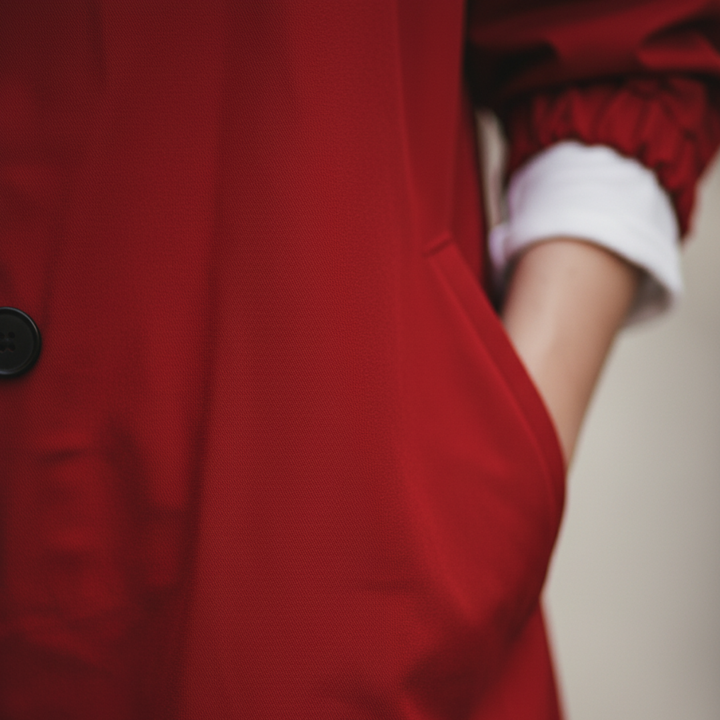 Damen Regenmantel Rot Kapuzenmantel Lang |  Vestea