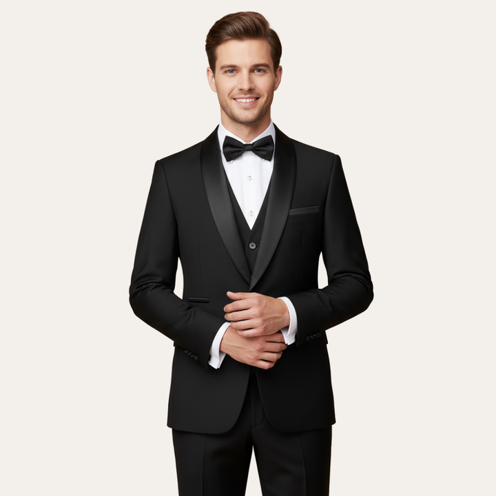 Herren Smoking Anzug mit Weste und Reverskragen | Vestea