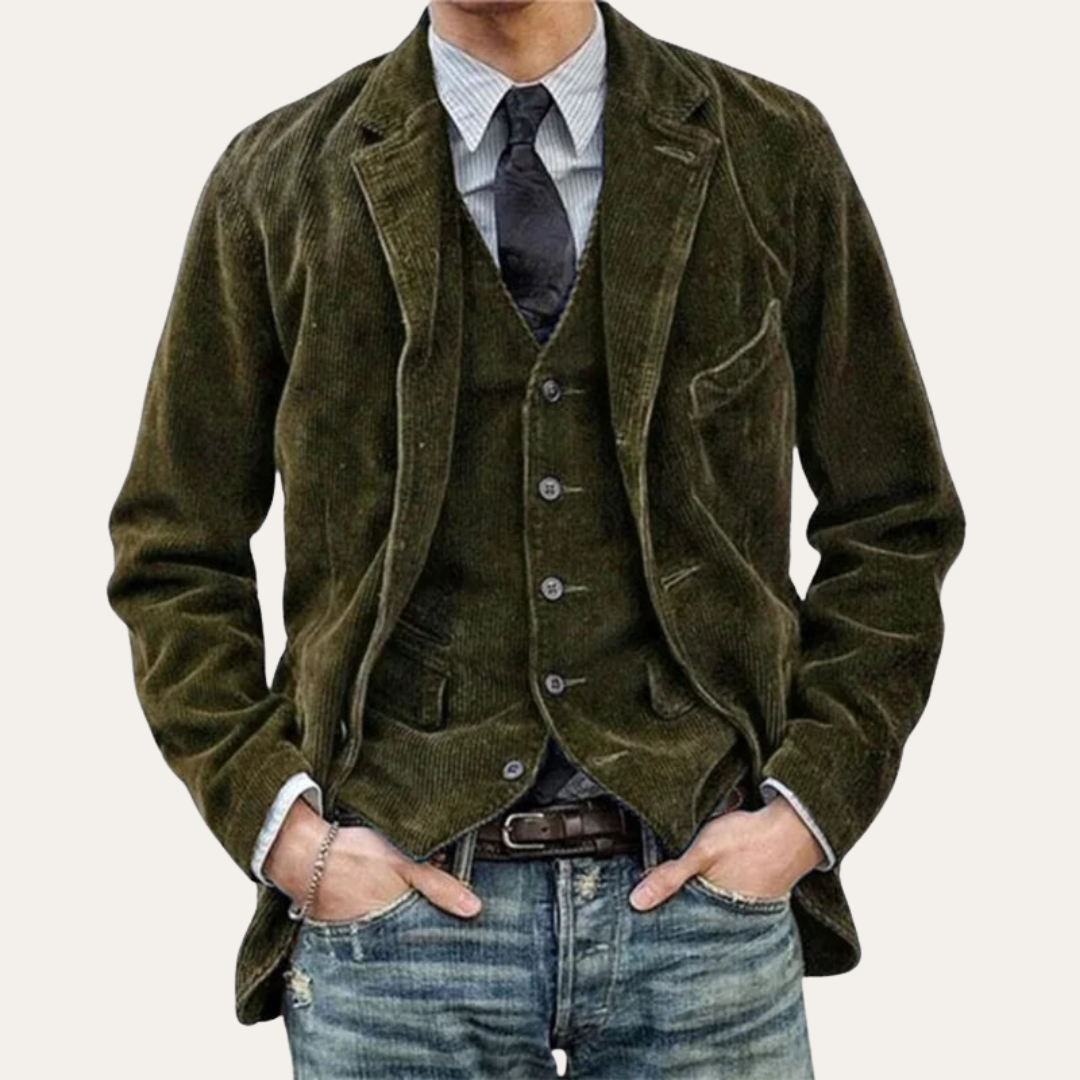 Herren Cord Sakko Set 3-teilig Slim Fit Blazer Anzug | Vestea