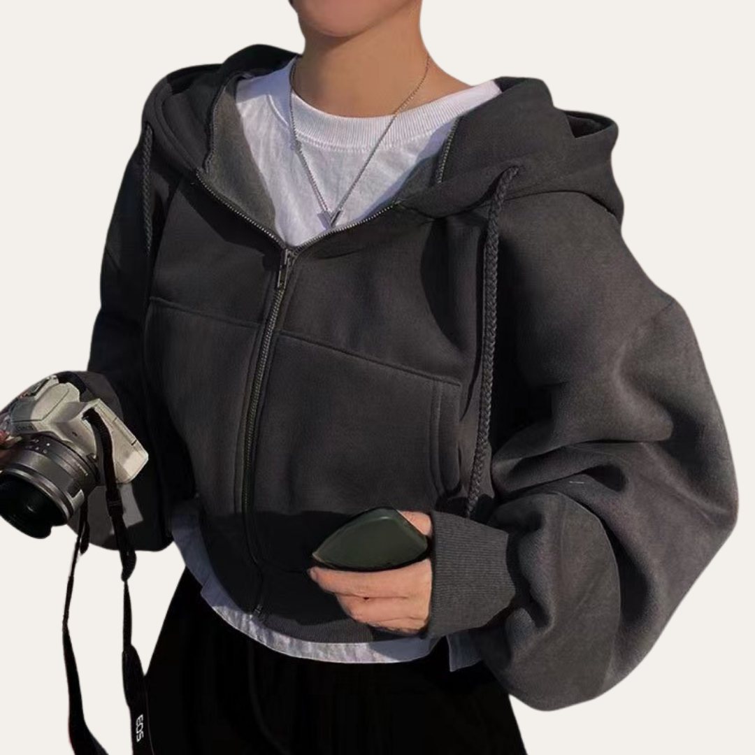 Damen Kapuzenjacke Kurz Reißverschluss Casual | Vestea