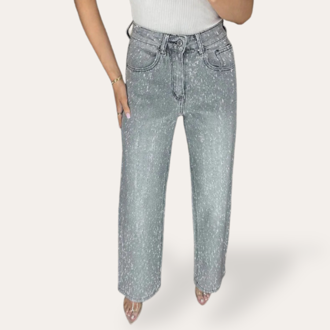 Damen High-Waisted Jeans mit Glitzer | Vestea