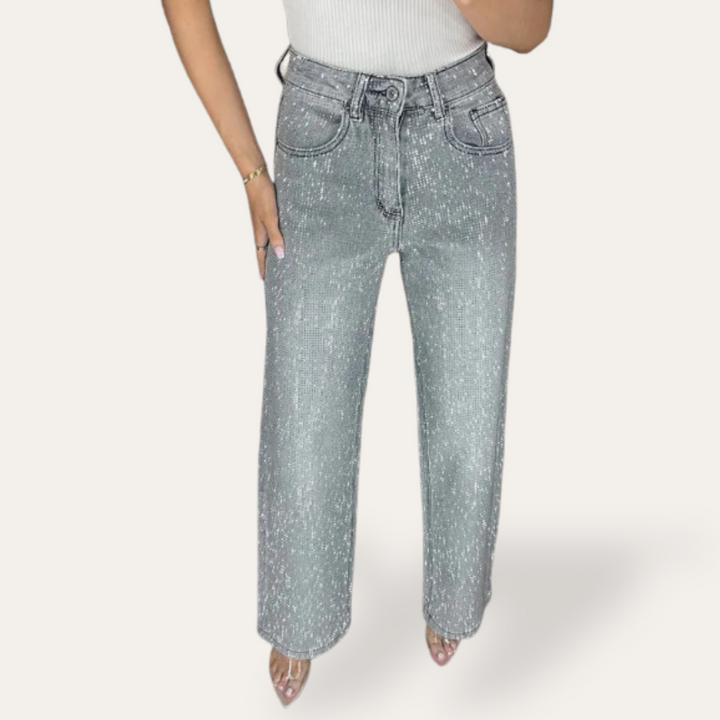Damen High-Waisted Jeans mit Glitzer | Vestea