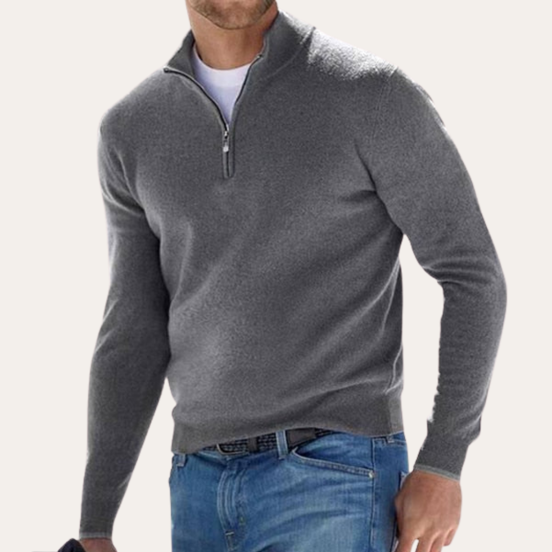 Herren Feinstrickpullover Halbzip Langarm Materialmix Freizeit | Vestea