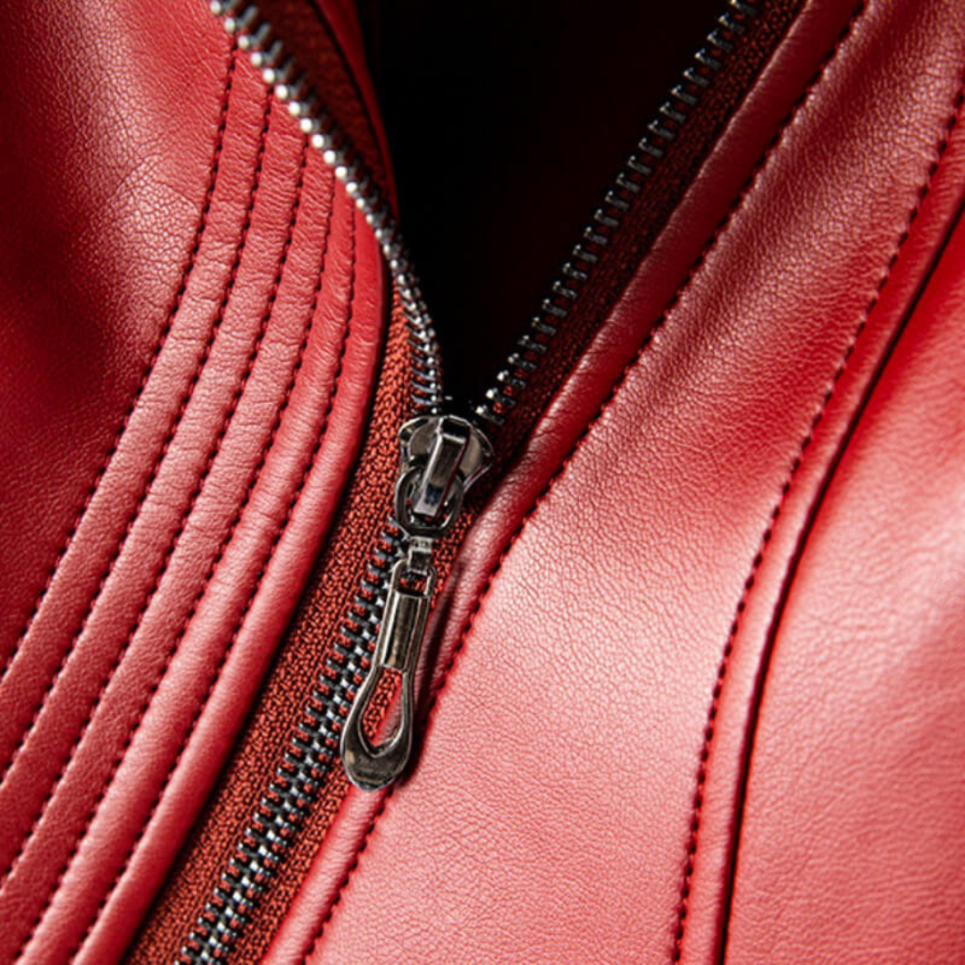 Damen Lederjacke mit Reißverschluss und Kragen | Vestea