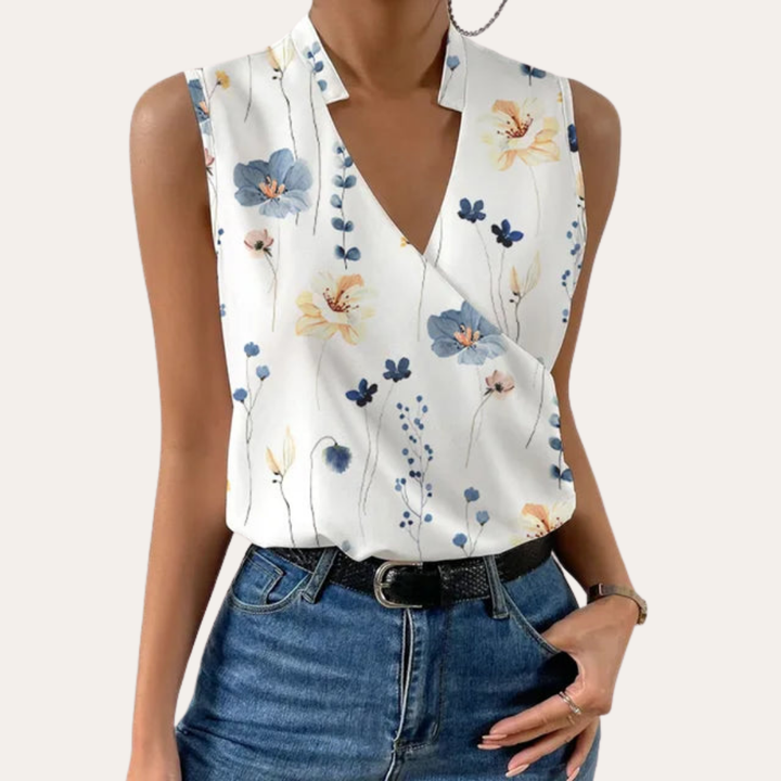 Wickeloptik Elegante Sommer Damen Bluse Ärmellos V-Ausschnitt | Vestea
