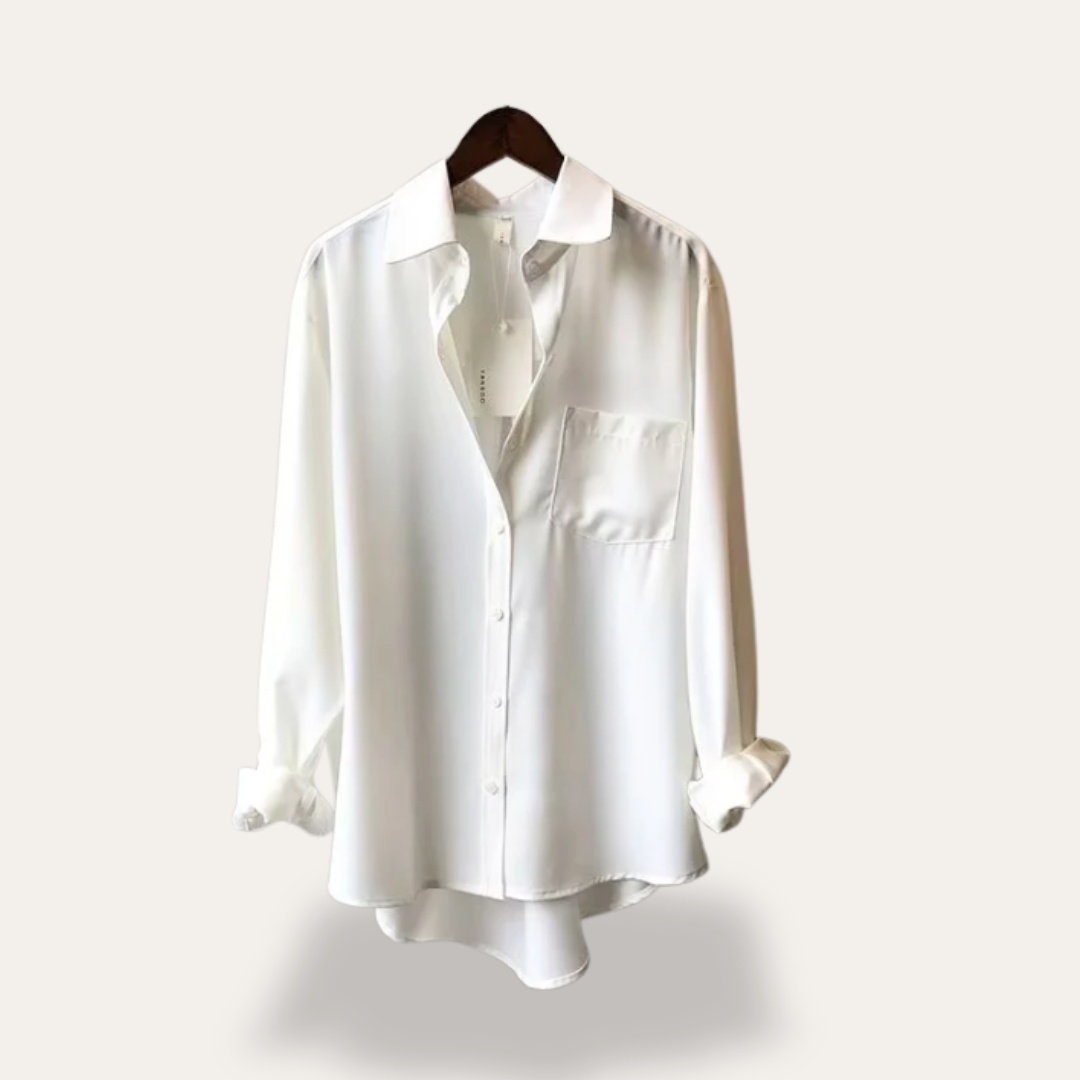 Damen Bluse Langarm mit Kragen aus Satinmaterial | Vestea