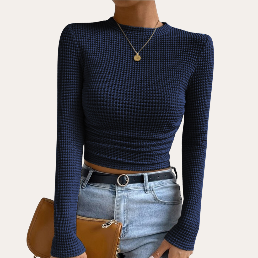 Damen Langarm Crop Top Rippenstrick Figurbetont | Vestea