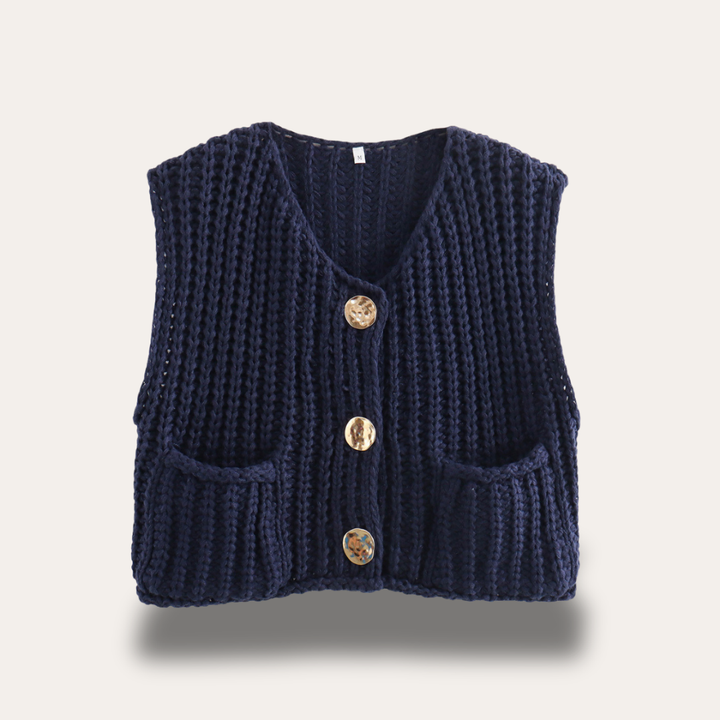 Damen Strickweste mit Knöpfen und Taschen | Vestea