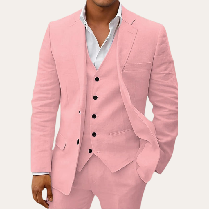 Herren Sommer Anzug 3-teilig Leinen Look Slim Fit Festlich | Vestea