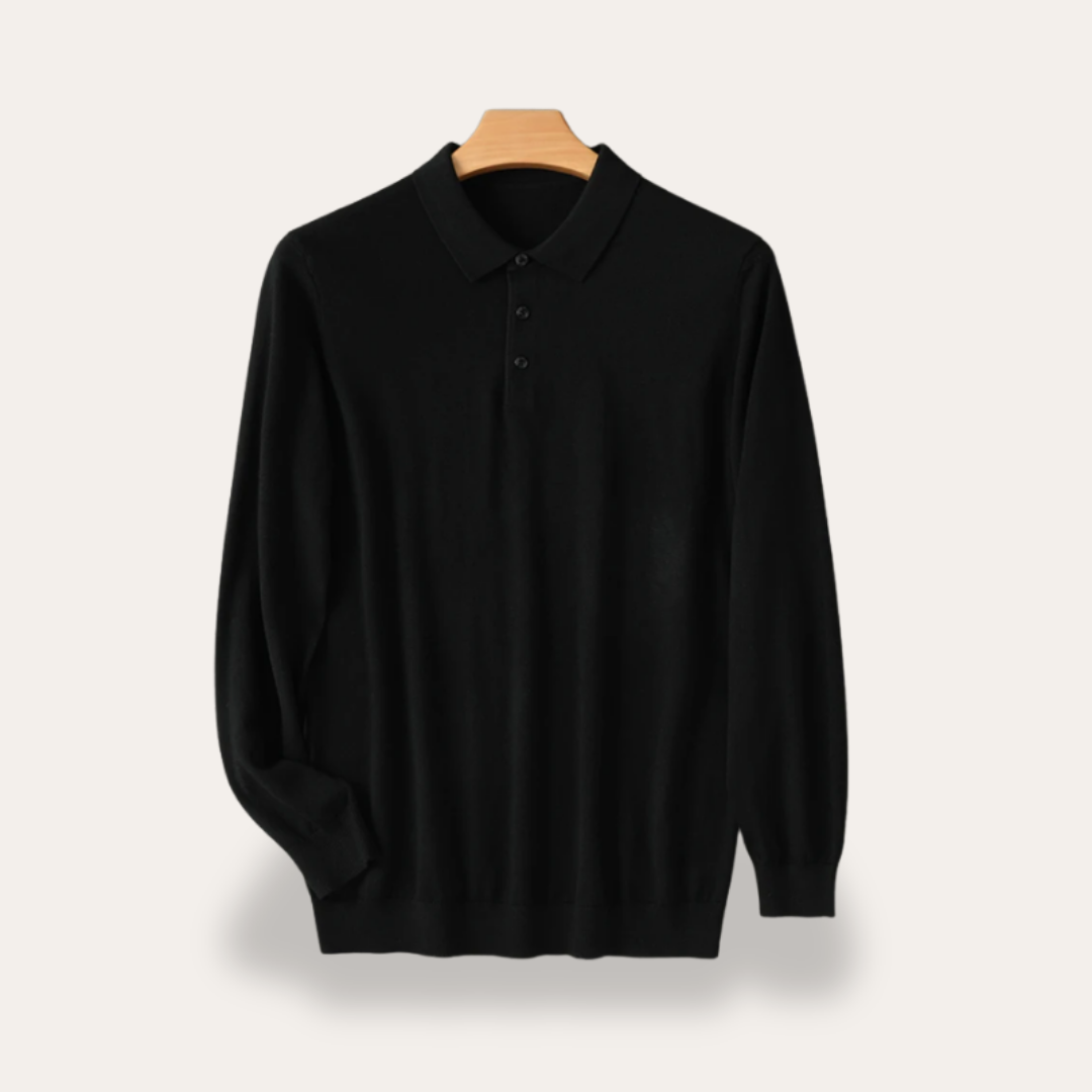Herren Strickpolo Langarm Klassisch Kragen Shirt Freizeit | Vestea