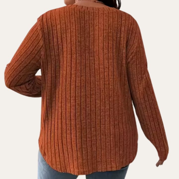 Damen Strickpullover Langarm Rippmuster Rundhals Freizeit | Vestea