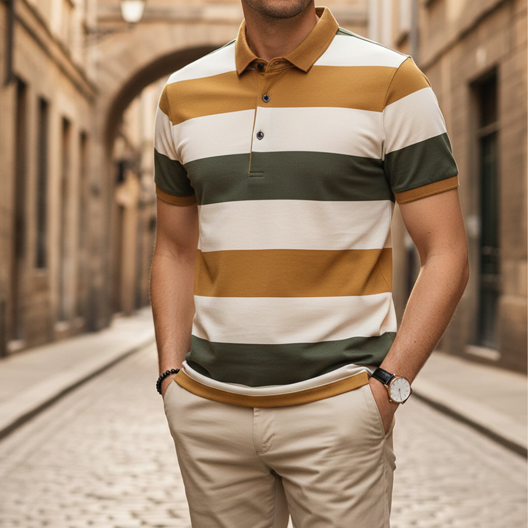 Camiseta de hombre con rayas y mangas cortas tipo polo