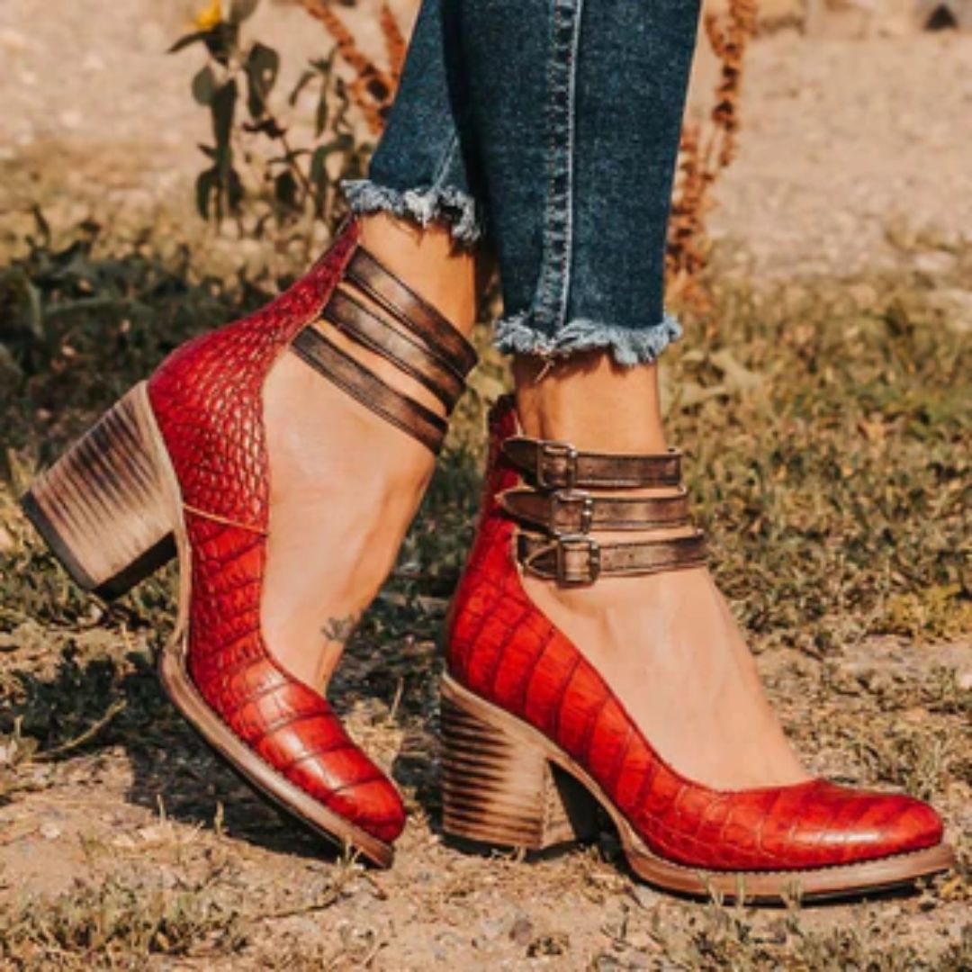 Damen Knöchelriemen Orthopädische Blockabsatz Pumps | Vestea